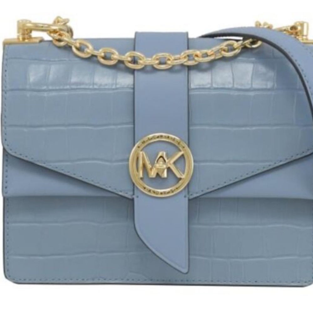 Michael Kors Light Blue Croc-Embossed Crossbody Bag